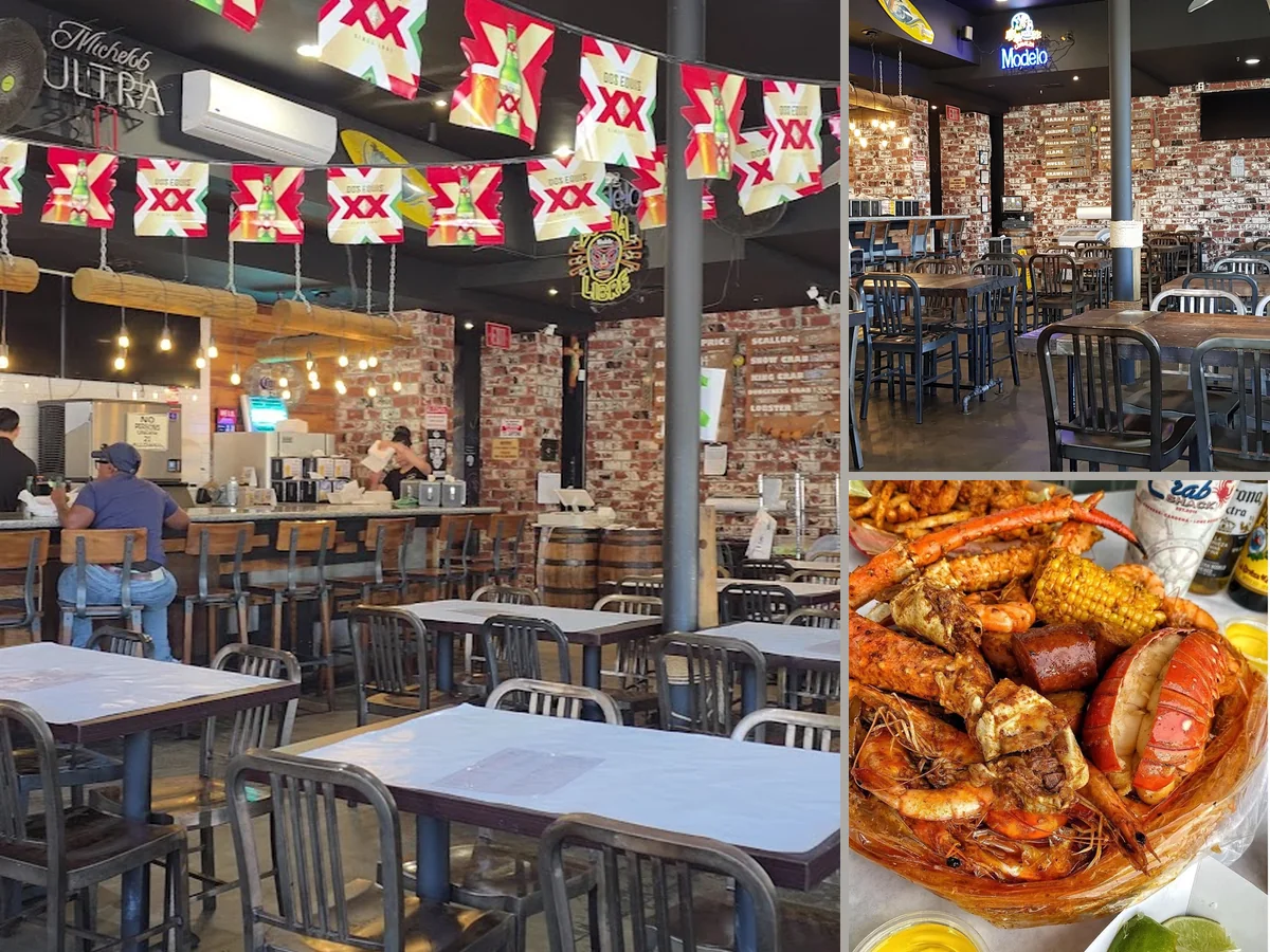 Seafood boils served in a casual dining room.