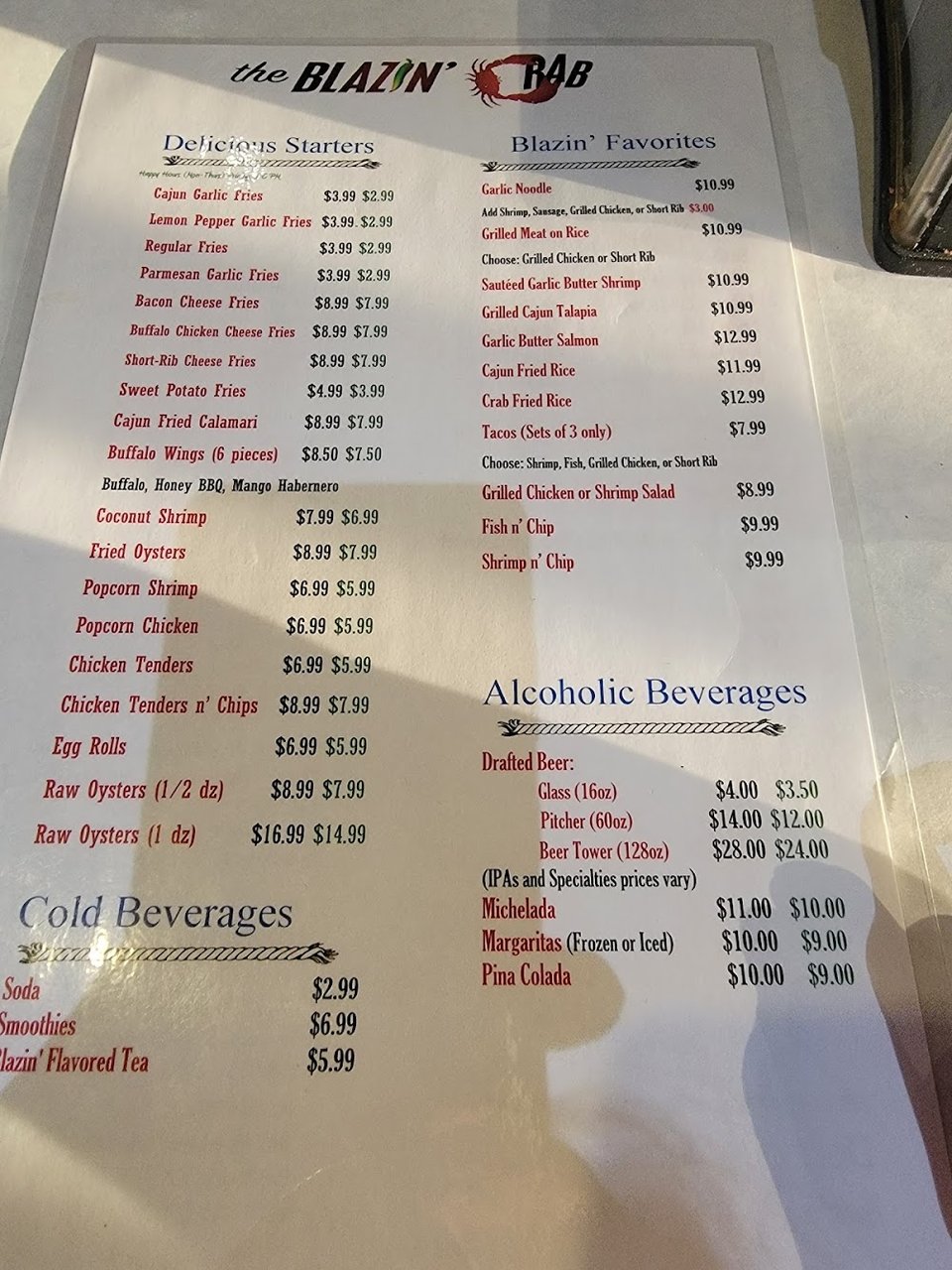 Seafood combo options beside drinks and extras.